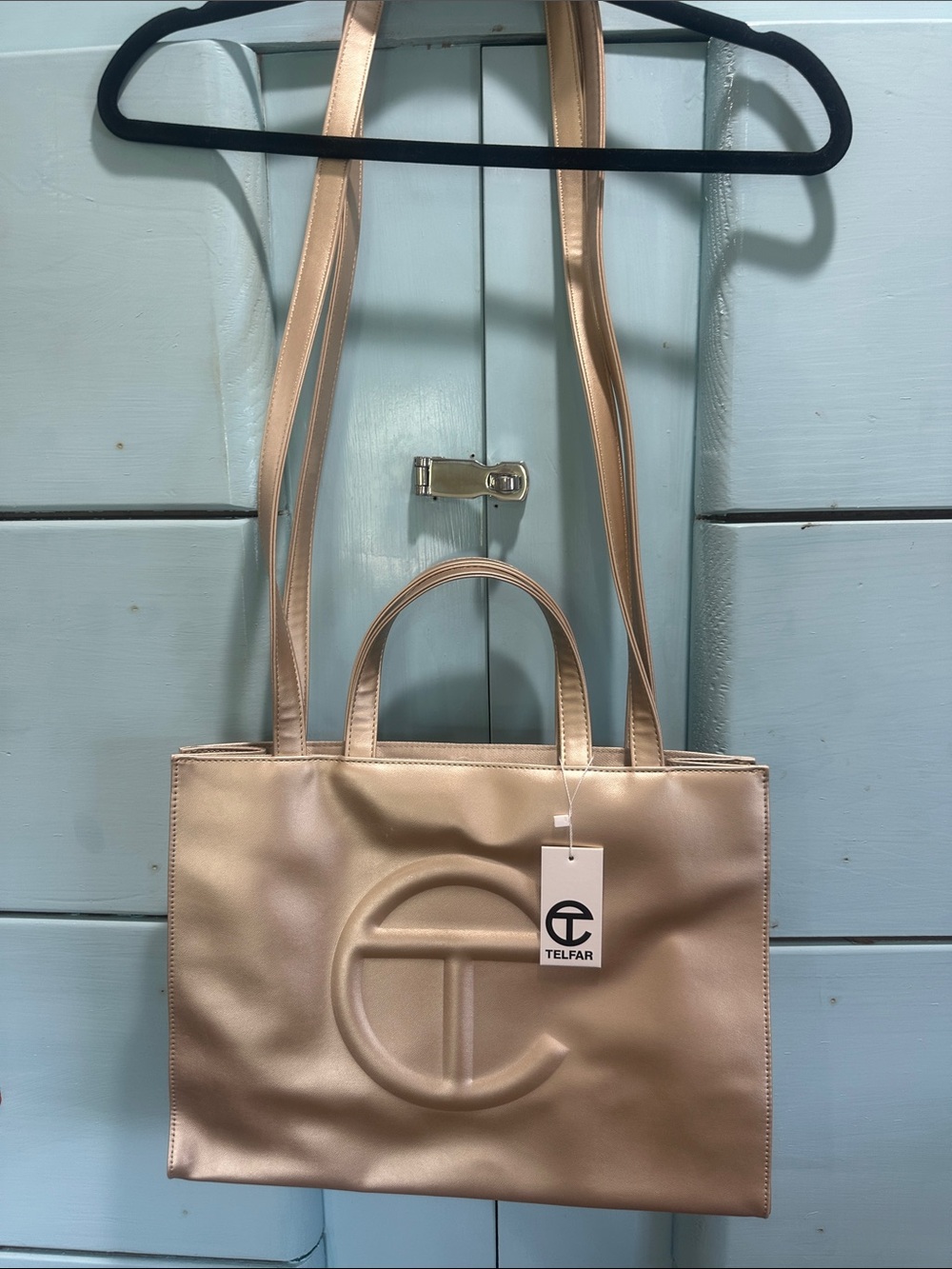 Telfar Metallic Pearl Cream Tote with Embossed Logo